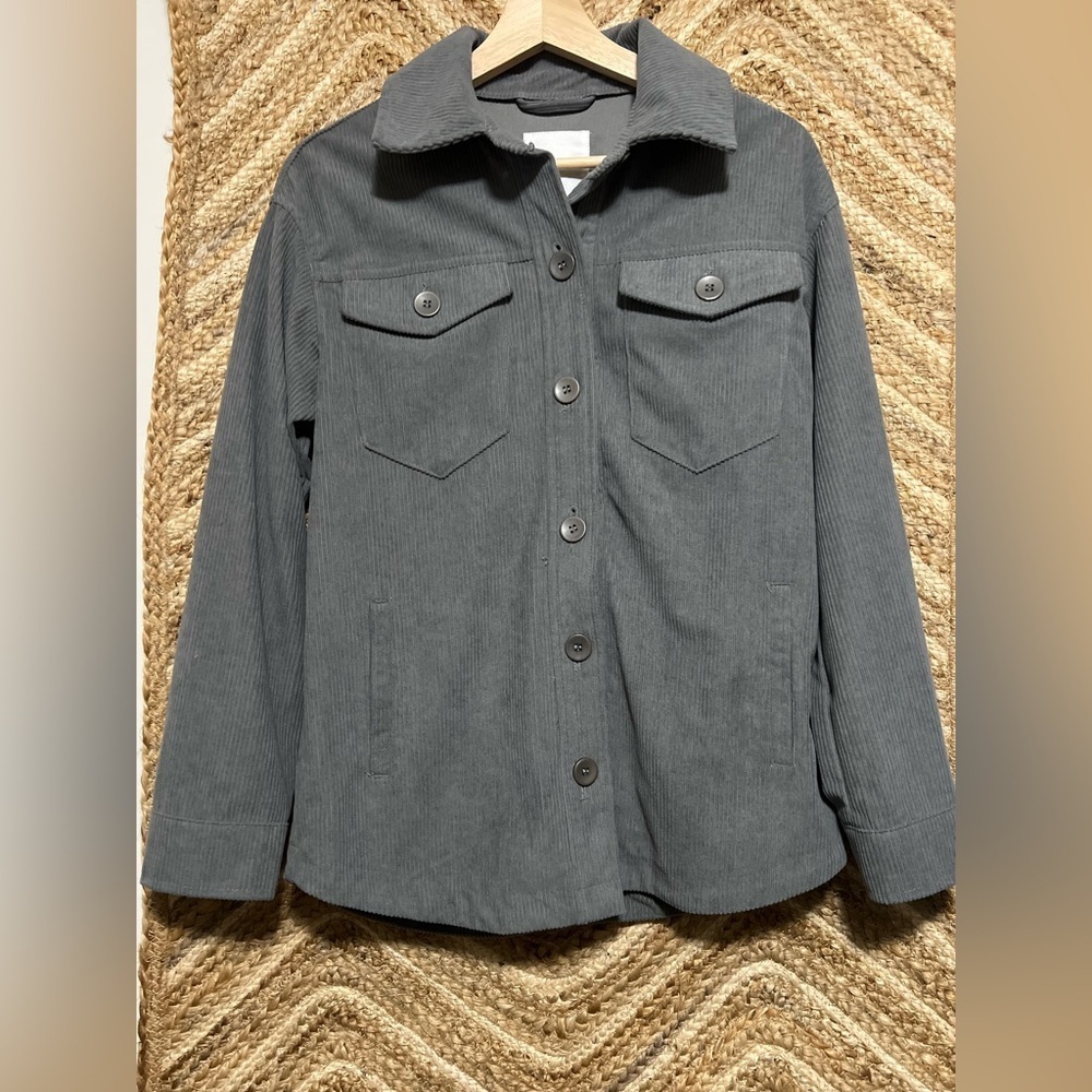 Anthropologie Avec Les Filles Women's Gray Corduroy Oversized Shacket,Size XS